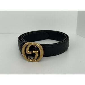 Gucci GG Marmont Thin Leather Belt with Gold Hardware, 39"